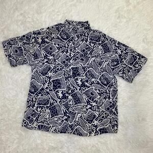 Cambridge Classics Mervyns Button Up Shirt Men L Blue White Geometric 100% Rayon